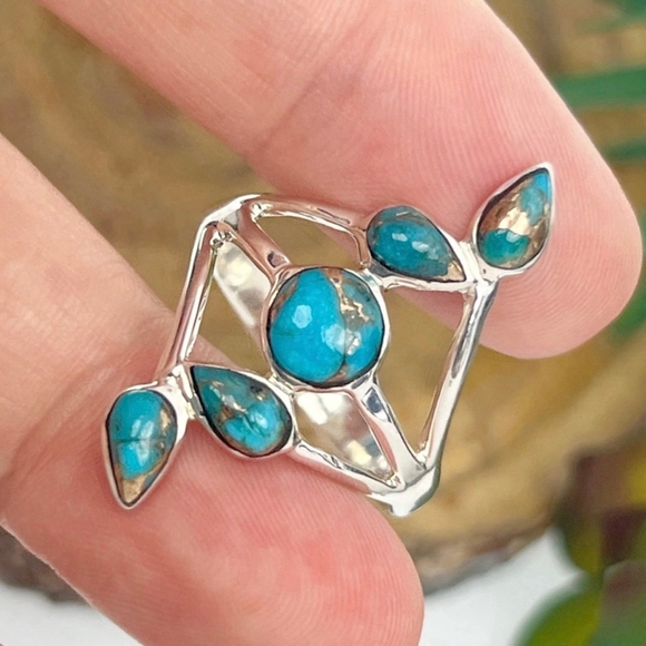 Sterling Silver 925 Turquoise Ring Size 10 Blue Copper Southwest Boho - Picture 6 of 8
